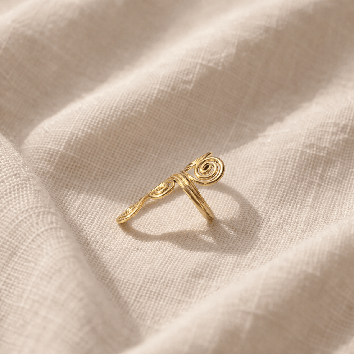 Gold-plated brass spiral statement ring adjustable handcrafted