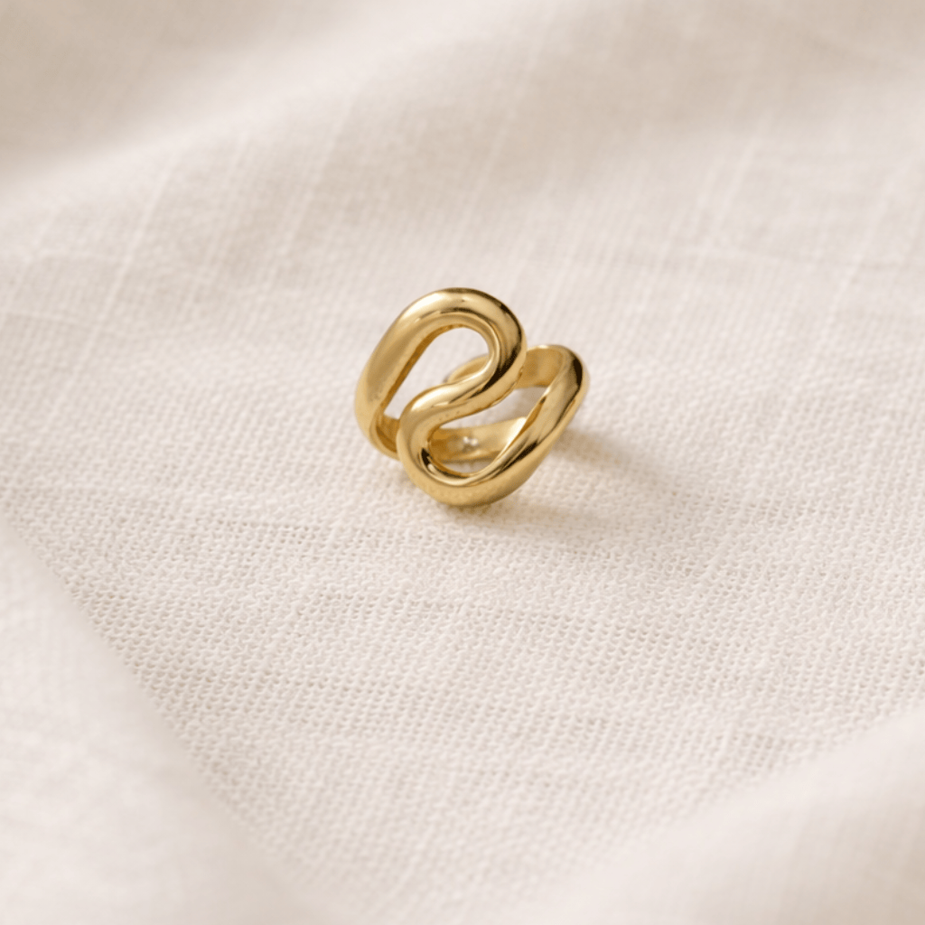 Gold-plated brass curved statement ring handcrafted