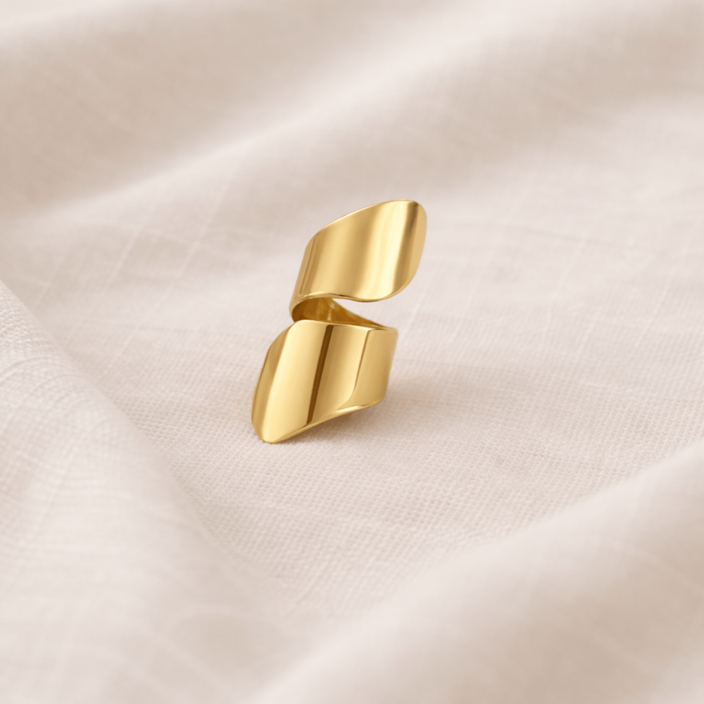 Gold-plated brass bold statement ring adjustable sculptural