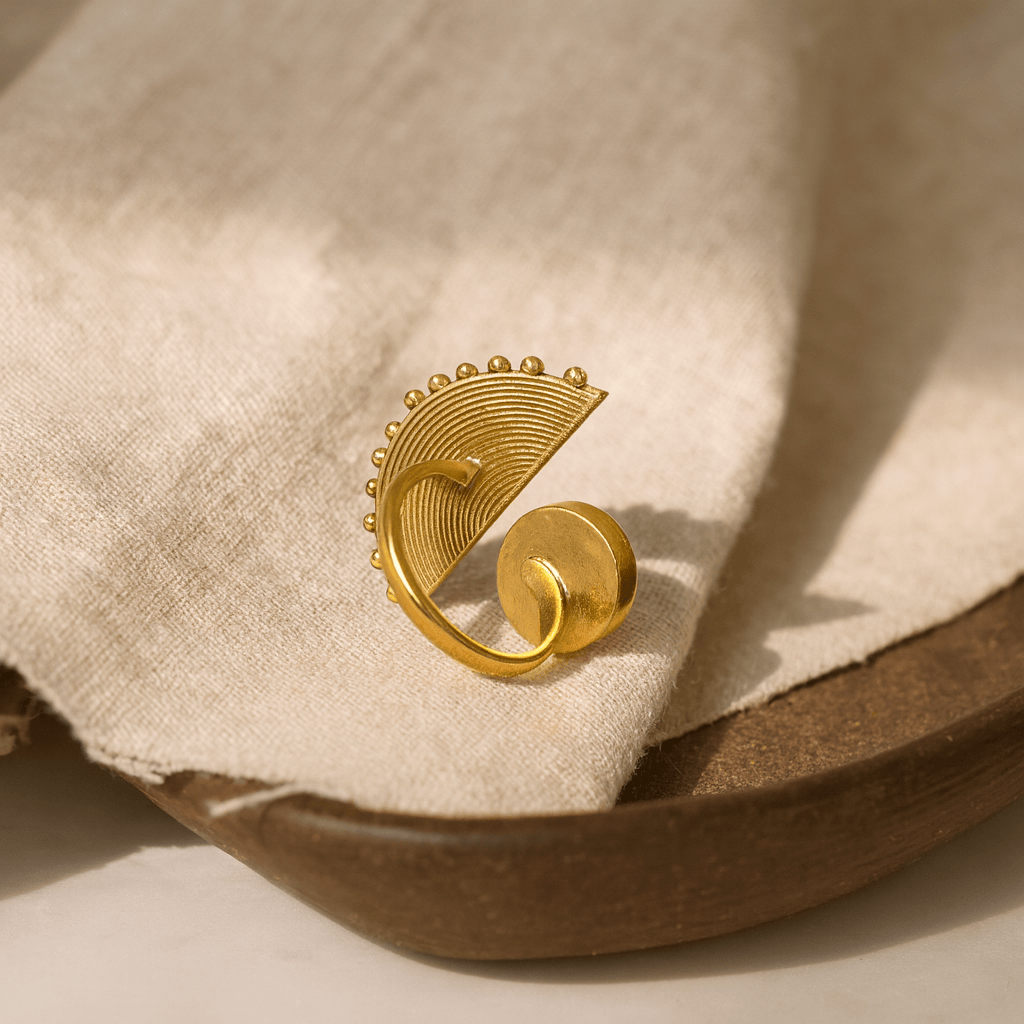 Gold-plated brass gemstone ring adjustable sculptural statement