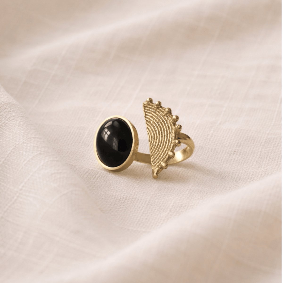 Gold-plated brass gemstone ring adjustable sculptural statement