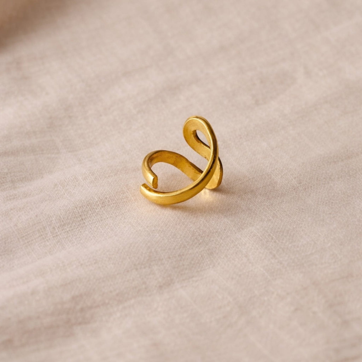 Gold-plated brass curved statement ring handcrafted
