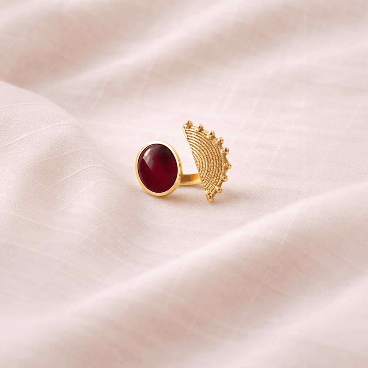 Gold-plated brass gemstone ring adjustable sculptural statement
