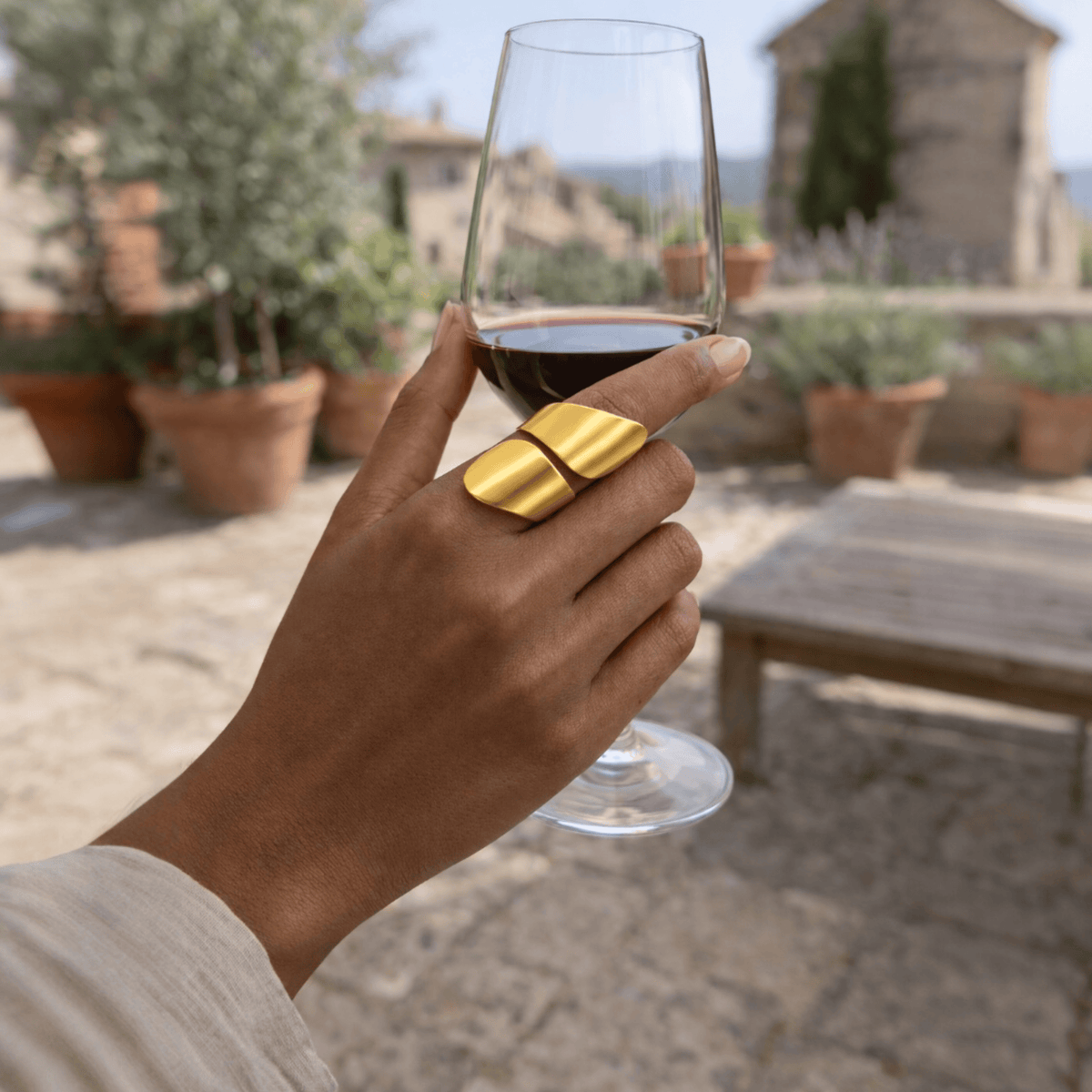 Gold-plated brass bold statement ring adjustable sculptural