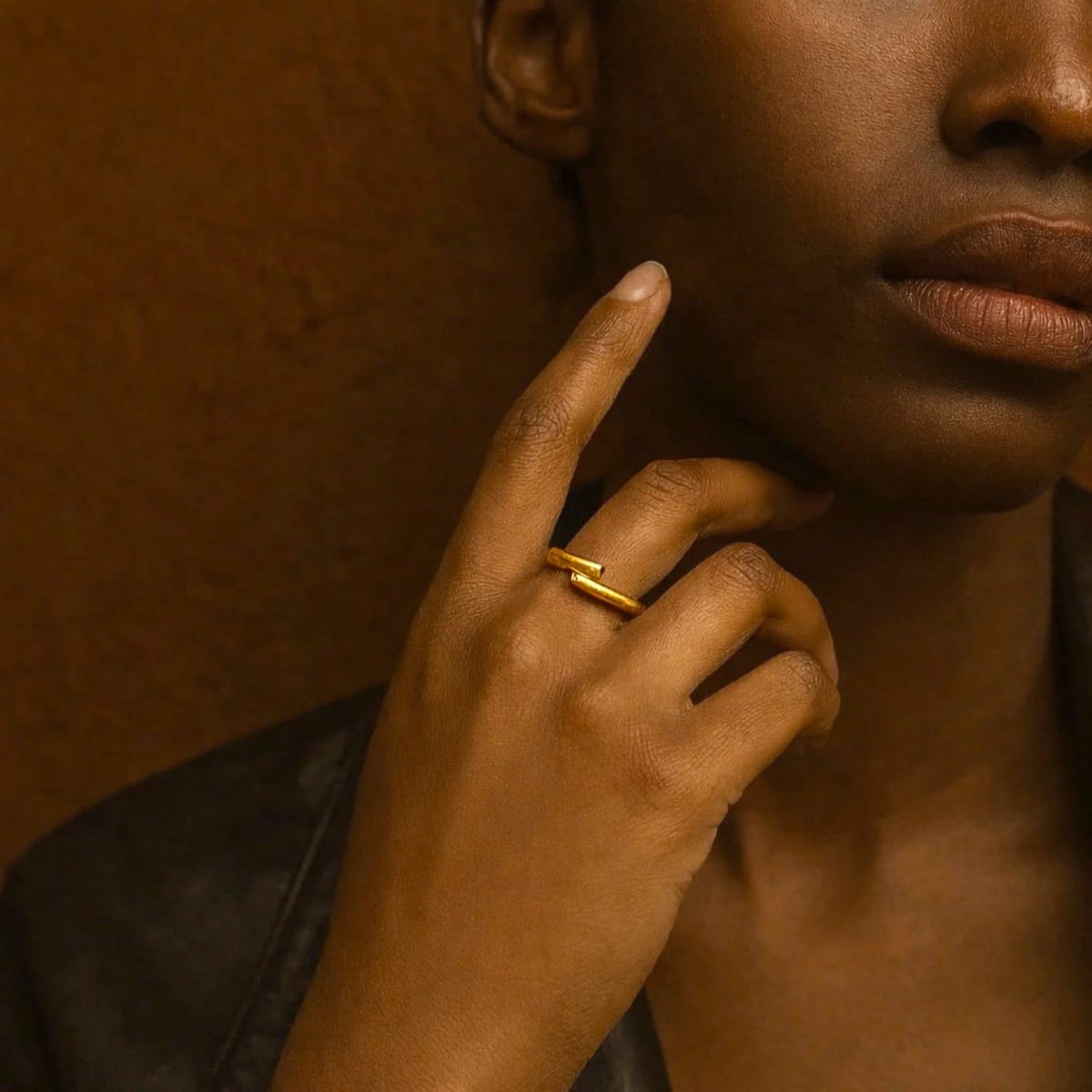 Gold-plated brass twisted statement ring adjustable